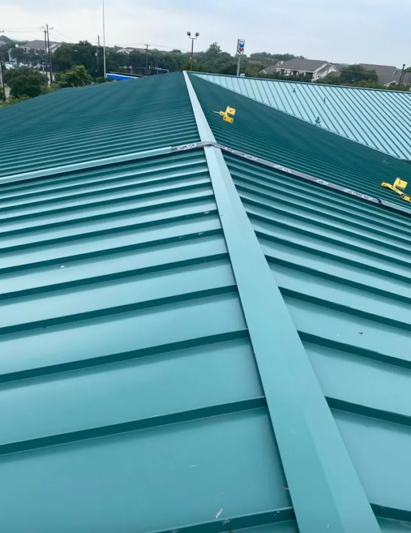 Green commercial metal roof ridge and valley for Metal Roof Repair in Cathedral City